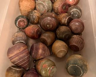 Vintage Wooden Spinning Tops with Metal Tips