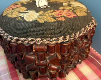  Footstool ...made from spools and needlepointed