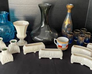 Williams Sonoma Smoke Glass Decanter, Blue Crackle Glass Pitcher, Lenox Vase, More