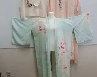 Vintage Kimono With Hand Sewn Detail, Gown W robe, Rose Vest