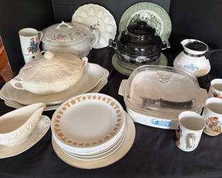 Vintage Kitchenware Including Corelle Plates, Corning Ware Coffee Pot, Johnson Bros. More
