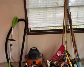 Greenworks Cordless Trimmer With Battery, Rigid Shop Vac, Lawn Yard Tools