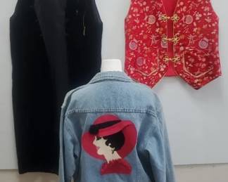 Embellished Felt Applique Jean Jacket, Asian Vest, Velvet Coat