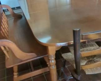 Vintage Kitchen Table With Mismatched Chairs And Bench