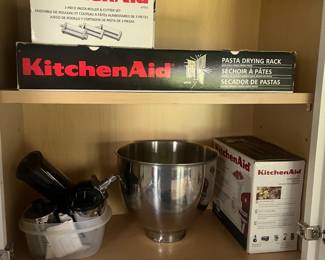 KitchenAid bundle comes with mixer in garage- $250 also 3 piece pasta roller and cutter, past drying rack, food grinder and extra mixing bowl
