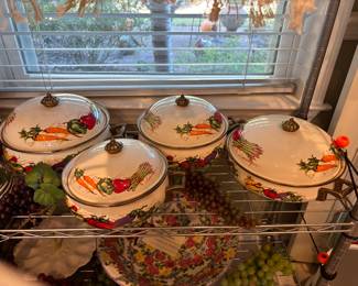 vintage Farmers Marker brand enamel ware covered casserole