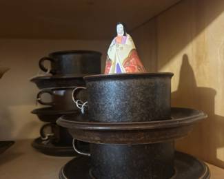 Black/Brown Stoneware Mug & Saucer Set