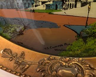 1916 US Capitol Building Oval Reverse Painted with Convex Bubble Frame