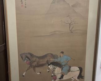 Chinese Print of Nobleman on Horseback 