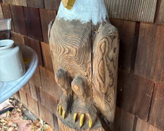 Carved Wood Eagle Sculpture