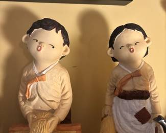 Korean Folk Art Boy & Girl Sculptures