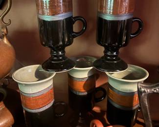 Set of 5 Otagiri Stoneware Footed Coffee Mugs