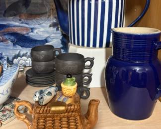 World Bazaars Fly Fishing Basket Themed Teapot, Yixing Style Teacup & Saucer Set