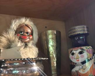 Alaskan Eskimo Doll, Rosenthal Germany "1001 Nights" Porcelain Candlestick Holder