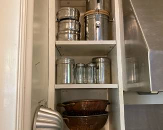 Copper & Brass Colanders, Assortment of Kitchen Canisters