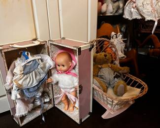 Vintage Doll with Trunk & Doll Clothes