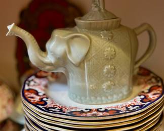 Pier 1 Green Glaze Elephant Teapot
