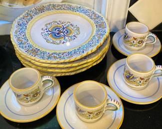 Deruta Pottery - Set of 4 Dinner Plates, 4 Mugs, 4 Saucers – Made in Italy