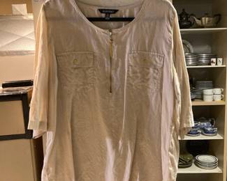 Ellen Tracy Tan Linen Half Sleeve Tunic