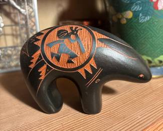 Mitchell Blackhorse Red Clay Etched Navajo Pottery Medicine Bear Figurine
