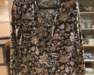 Anne Klein Black, Brown & White Floral Blouse