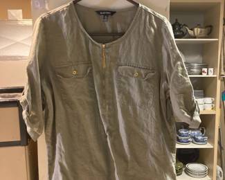 Ellen Tracy Green Linen Half Sleeve Tunic
