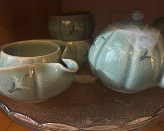 Korean Style Celadon Porcelain Tea Set