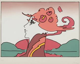 1280
Peter Max
(b. 1937)
"Mountain Girl," 1979
Screenprint in colors on paper
Edition: 90/250
Signed and numbered in pencil, and with the artist's blindstamp in the lower margin: Max
Image: 17.325" H x 25.375" W; Sight: 2.5" H x 26.5" W
Estimate: $300 - $500