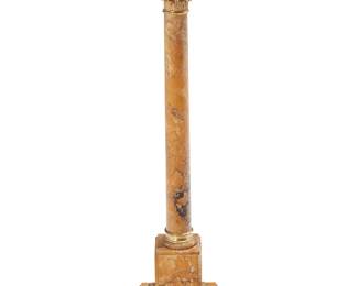 1365
A French gilt bronze-mounted marble pedestal
20th century
The ochre marble columnar pedestal with a gilt-bronze capital and accents to architectural base
40.75" H x 10" W x 10" D
Estimate: $300 - $500
