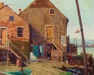 1018
Nell Walker Warner
(1891-1970)
"Warehouse Pier"
Oil on canvas
Signed lower right: Nell Walker Warner; titled in pencil on the stretcher bar
20" H x 16" W
Estimate: $700 - $900