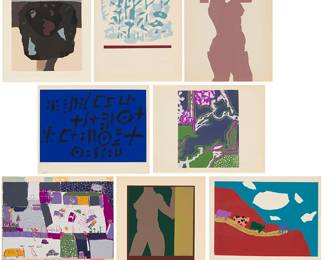 1294
A group of eight screenprints by various late 20th century artists
Two figural, two city or rural scenes, and four abstract compositions
Eight screenprints in colors on wove papers
Each signed by various artists, titled, and numbered in pencil near the lower edge of the image or the lower margin
Image of smallest: 15" H x 14.5" W; Sheet of smallest: 23.625" H x 19" W; Image/sheet of largest: 19" H x 24" W
Estimate: $300 - $500