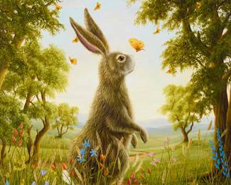 1190
Robert Bissell
(b. 1952)
"The Kiss"
Giclée in colors on canvas
Edition: 66/75
Signed and numbered in gold ink in the lower right and left corners, respectively: R. Bissell
22.75" H x 18.25" W
Estimate: $300 - $500