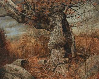 1064
Gunter H. Korus
(b. 1928)
Tree in landscape, 1975
Oil on canvas
Signed and dated lower left: Korus / 75
34" H x 42" W
Estimate: $1,000 - $2,000