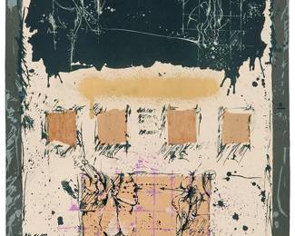1290
Nicholas Hondrogen
(1955-2007)
"Theseus' Clue," 1973
Lithograph in colors with mixed media collage on paper
Edition: 1/100
Initialed, titled, dated "7.73," and numbered, all in pencil along the lower sheet edge, at right: NH
Image/Sheet: 26" H x 19.75" W
Estimate: $100 - $200
