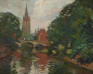 1155
Charles Pickering Townsley
(1867-1921)
"Brest, France"
Oil on panel
Signed lower left: Townsley; titled and variously inscribed in pencil, presumably in another hand, verso
10" H x 14" W
Estimate: $400 - $600