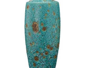 1482
A Modern volcanic glazed ceramic vase
Mid/late 20th century
Appears unmarked
The vase with a thick turquoise textured glaze and 'peacock'-style spots
19.25" H x 7.25" Dia.
Estimate: $300 - $500