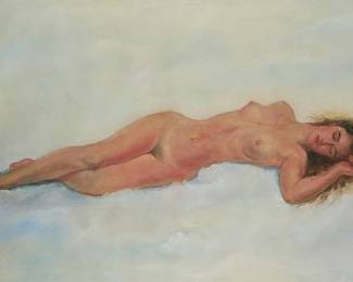 1103
20th Century American School
Reclining nude woman, 1993
Oil on canvas
Indistinctly initialed and dated lower right: 5.XI.93 WGH
30" H x 50" W
Estimate: $400 - $600
