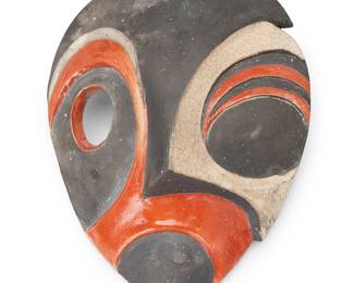 1479
A Frank Matranga ceramic mask
Late 20th century
Incised signature to left side: Matranga
Glazed ceramic
14" H x 10.625" W x 3.5" D
Estimate: $200 - $300