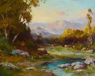 1066
Alexis Matthew Podchernikoff
(1886-1933)
Landscape with cows
Oil on board
Signed lower left: A.M. Podchernikoff
10.25" H x 14" W
Estimate: $600 - $800