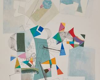 1300
Louise Schatz
(1916-1997)
Untitled, 1976-78
Lithograph in colors with graphite embellishments on cream wove paper
Edition: PP 3-3 (printer's proof aside from an edition of unknown size)
Signed and numbered in pencil, and with the artist's estate stamp, all in the lower image corners: L. Schatz; with the printed signature and date in the lower right image corner: '76-'78; Burston Graphic Center, Jerusalem, prntr., with their blindstamp in the lower left margin corner
Image: 27.5" H x 20" W; Sheet: 30" H x 22.5" W
Estimate: $200 - $300