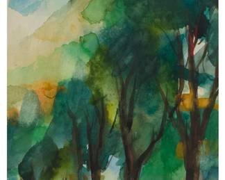 1045
Dorothy Bowdy Kushner
(1909-2000)
Trees in a landscape
Watercolor on paper
Signed lower left: Dorothy Bowdy Kushner
Sight: 28.25" H x 9.875" W
Estimate: $150 - $250
