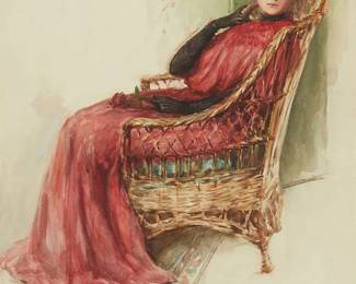 1120
Warren Burnham Davis
(1865-1928)
"The Rose," 1905
Watercolor on off-white paper
Signed and dated lower left: Warren B. Davis '05; titled on a gallery label affixed to the frame's backing board
Sight: 13.5" H x 9.5" W
Estimate: $200 - $300