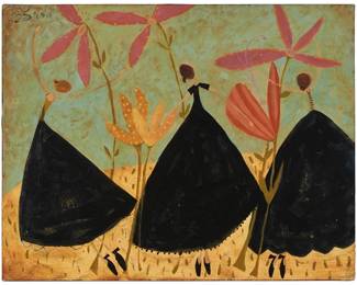 1322
Ellen Skidmore
(b. 1963)
"Wild Flowers," 2005
Oil on canvas
Initialed and dated upper left: ES '05; signed, titled, and dated verso
22" H x 28" W
Estimate: $2,000 - $3,000