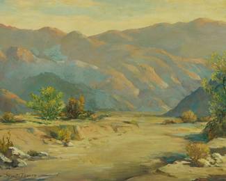 1080
Frederick Doyle Penney
(1900-1988)
"Palo Verde in Spring"
Oil on canvas
Signed lower left: Fred D. Penney; signed again and titled in ink on a label affixed to the frame's backing board
18" H x 24" W
Estimate: $300 - $500