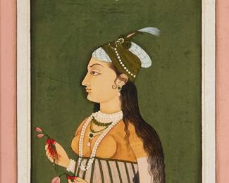 1255
19th century or later
A Mughal-style portrait of a lady
Gouache and ink on stiff paper
Unsigned
Image/Sheet: 7.875" H x 5.125" W
Estimate: $500 - $700