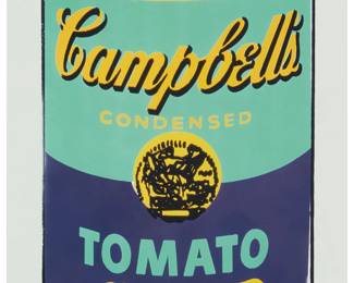 1267
After Andy Warhol
(1928-1987)
"Campbell's Soup Can" poster
Offset lithograph in colors on paper
From the edition of unknown size and date
Unsigned
Sight: 27.5" H x 19.5" W
Estimate: $300 - $500
