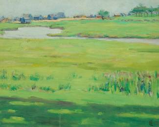 1165
Attributed to Edouard Marcel Charriere
(1892-1920)
"Marsh Land"
Oil on canvas
Initialed lower right: EC; titled on a gallery label affixed to the frame's hanging wire
11.75" H x 15.5" W
Estimate: $700 - $900