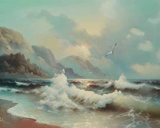 1004
Eugene Garin
(1922-1994)
Seascape, 1978
Oil on canvas
Signed and dated lower left: E. Garin / © - 78
20" H x 30" W
Estimate: $400 - $600