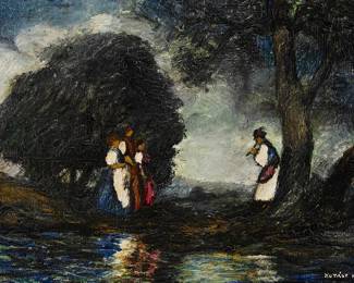 1152
Károly Kotász
(1872-1941)
Flute player and three figures near a river
Oil on canvas
Signed lower right: Kotász K
15.75" H x 19.75" W
Estimate: $200 - $300