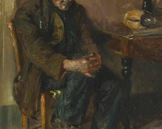 1138
Edwardo Scognamiglio
(early 20th Century)
Italian man seated in an interior
Oil on canvas
Signed and inscribed lower left: E. Scognamiglio / Napoli
18" H x 11.75" W
Estimate: $400 - $600